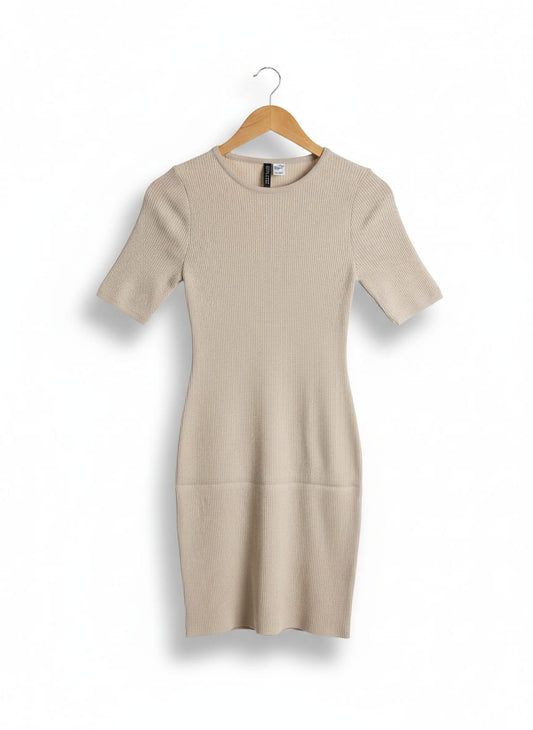 H&M DIVIDED |S| BUST 12| BEIGE RIBBED BODYCON DRESS