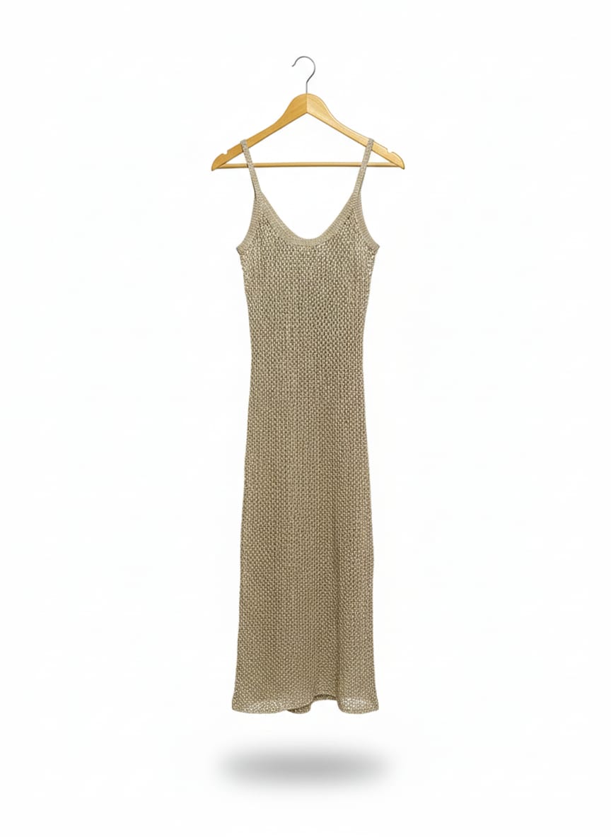H&M |S| BUST 13| BEIGE CROCHET-LOOK MIDI DRESS