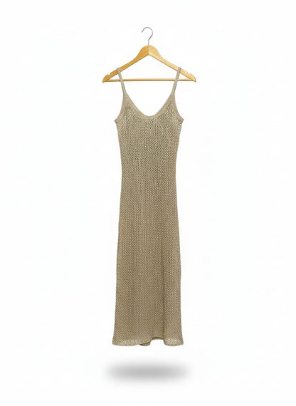 H&M |S| BUST 13| BEIGE CROCHET-LOOK MIDI DRESS
