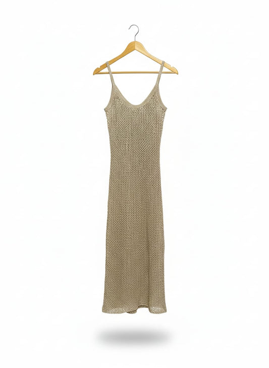 H&M |S| BUST 13| BEIGE CROCHET-LOOK MIDI DRESS