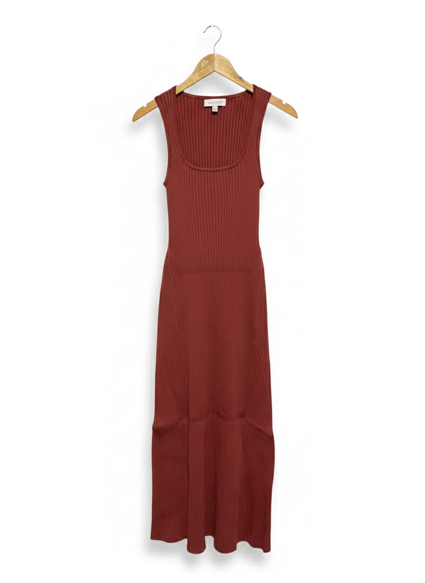 WITCHERY |S| BUST 10| RUST RED RIBBED KNIT MIDI DRESS