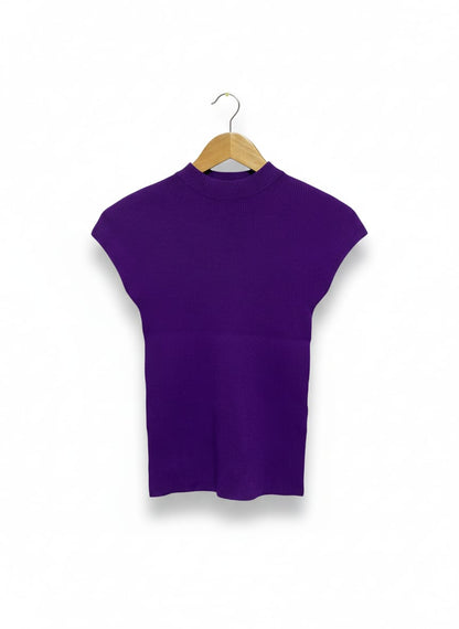 PORTMANS |S| BUST 12| PURPLE RIBBED MOCK NECK CAP SLEEVE TOP