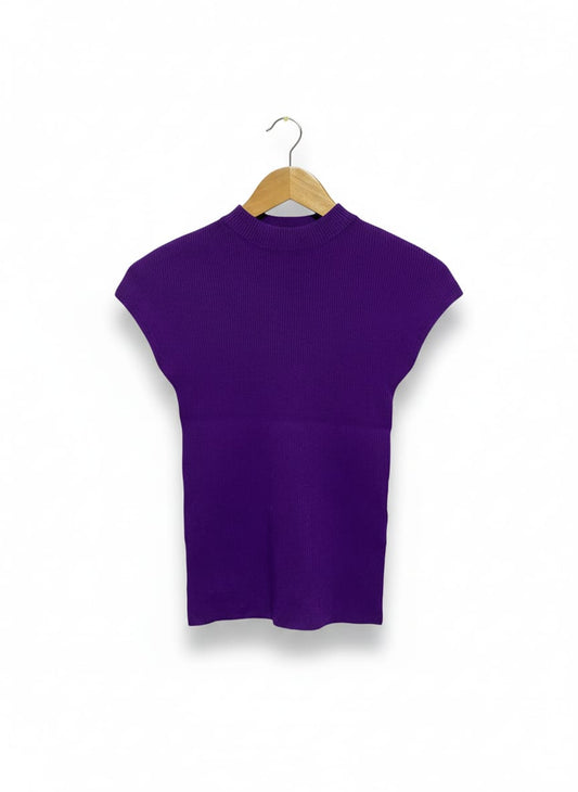 PORTMANS |S| BUST 12| PURPLE RIBBED MOCK NECK CAP SLEEVE TOP