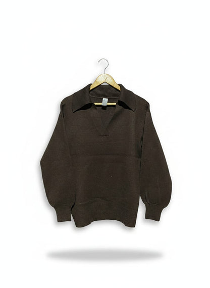 ANKO |M| BUST 20| BROWN KNIT LONG-SLEEVE POLO SWEATER