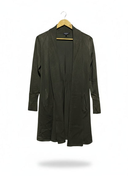 BASQUE |M| BUST 16| DARK OLIVE GREEN OPEN-FRONT DRAPED CARDIGAN