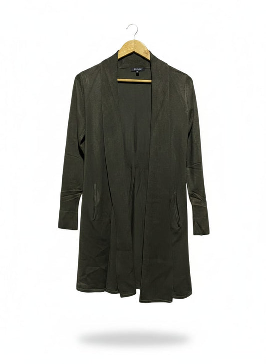 BASQUE |M| BUST 16| DARK OLIVE GREEN OPEN-FRONT DRAPED CARDIGAN