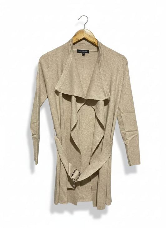 DANNII MINOGUE |S| BUST 13| DRAPED WATERFALL FRONT, TIE-BELT CLOSURE, LONG SLEEVES