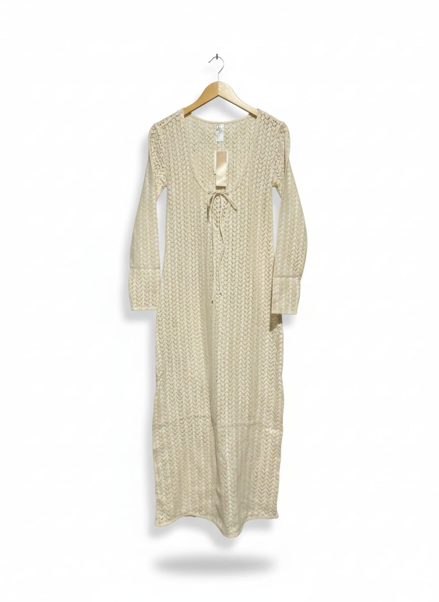 ANKO |M| BUST 16| C5|Cream Open Knit Tie-Front Midi Dress