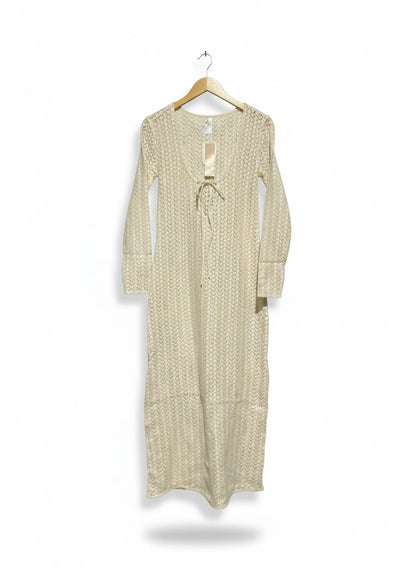 ANKO |M| BUST 16| C5|Cream Open Knit Tie-Front Midi Dress