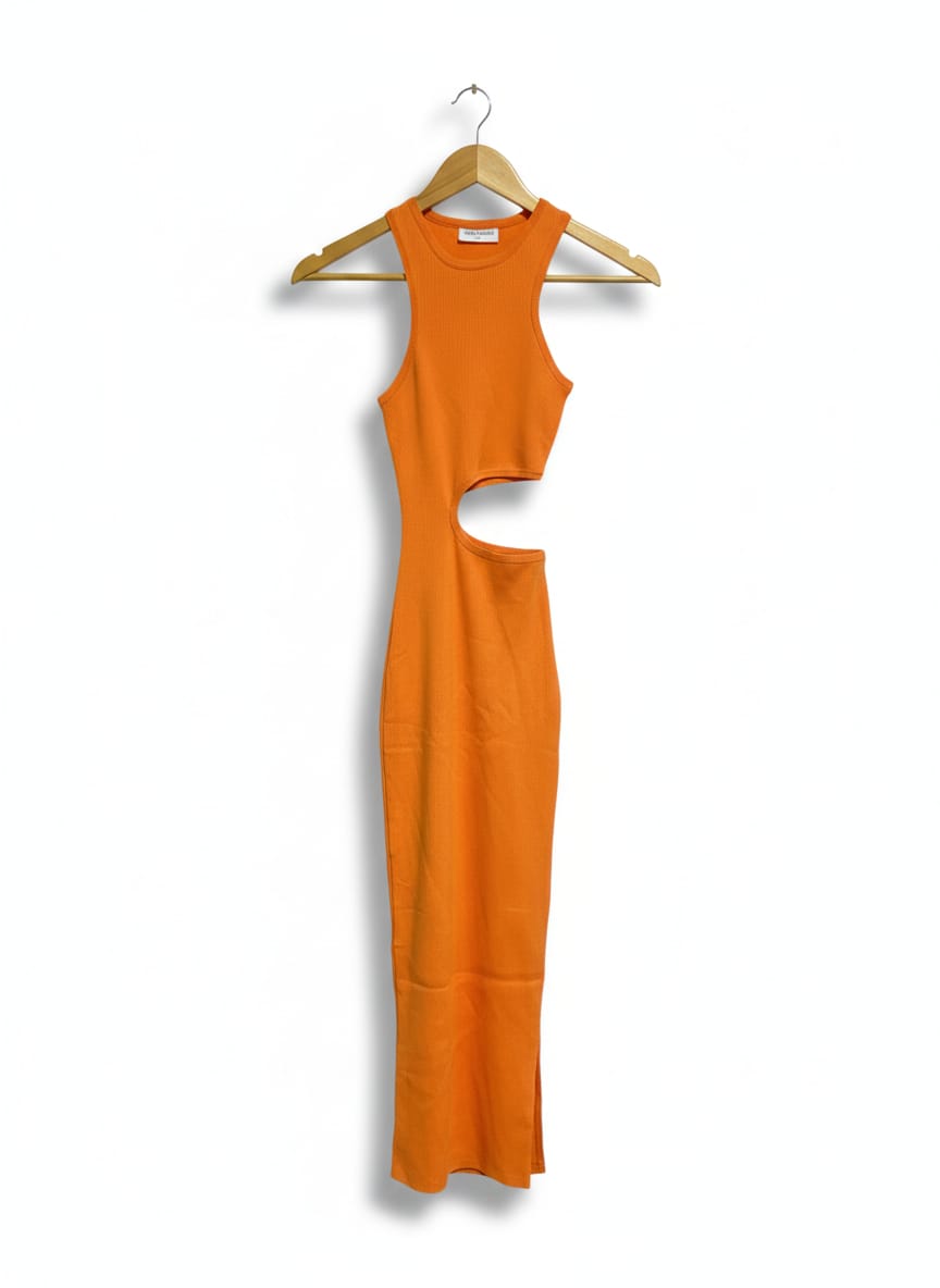 LUCK & TROUBLE |S| BUST 10| Orange Cut-Out Midi Dress