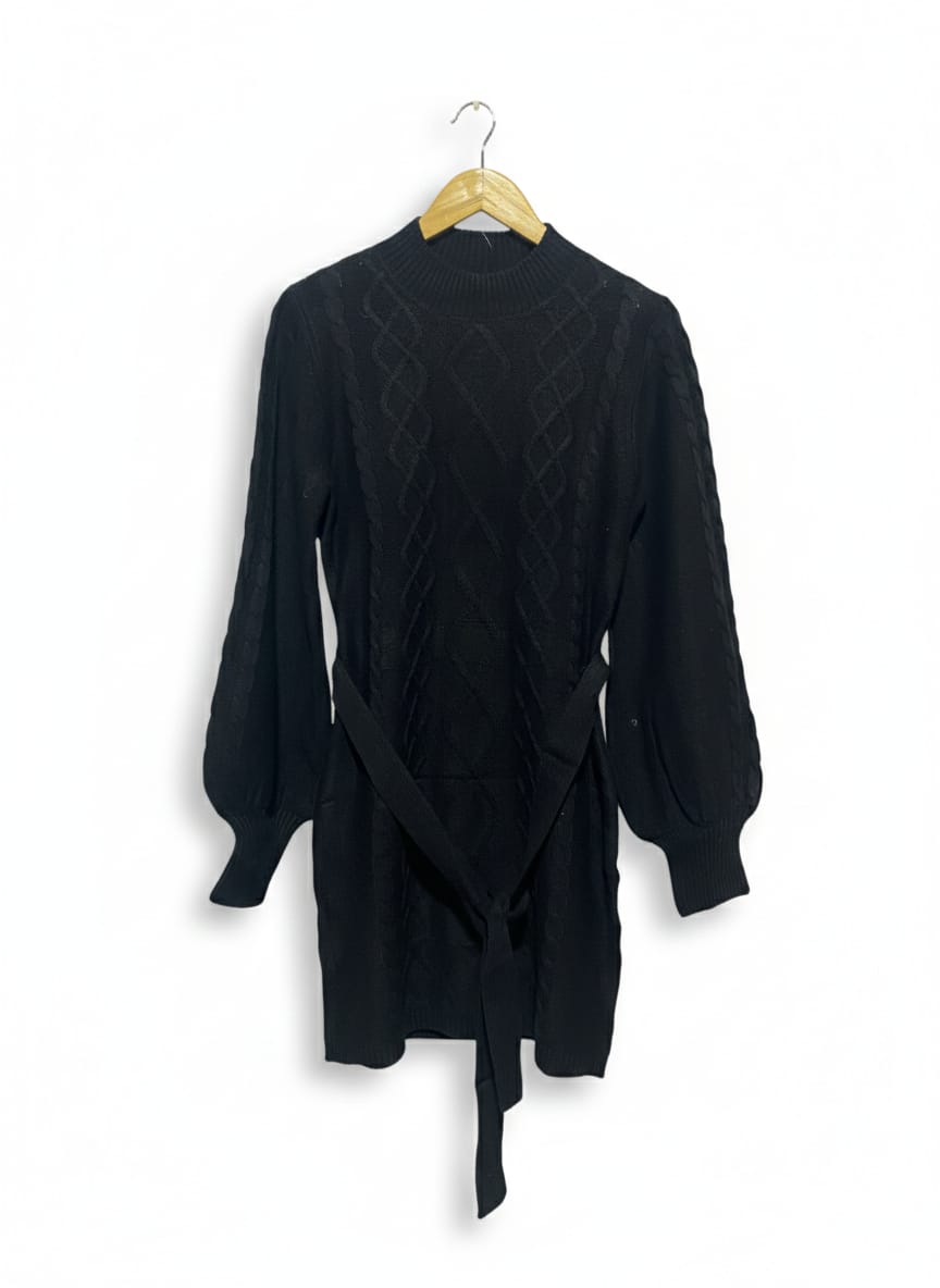 DOTTI |M| BUST 17| Black Cable Knit Sweater Dress