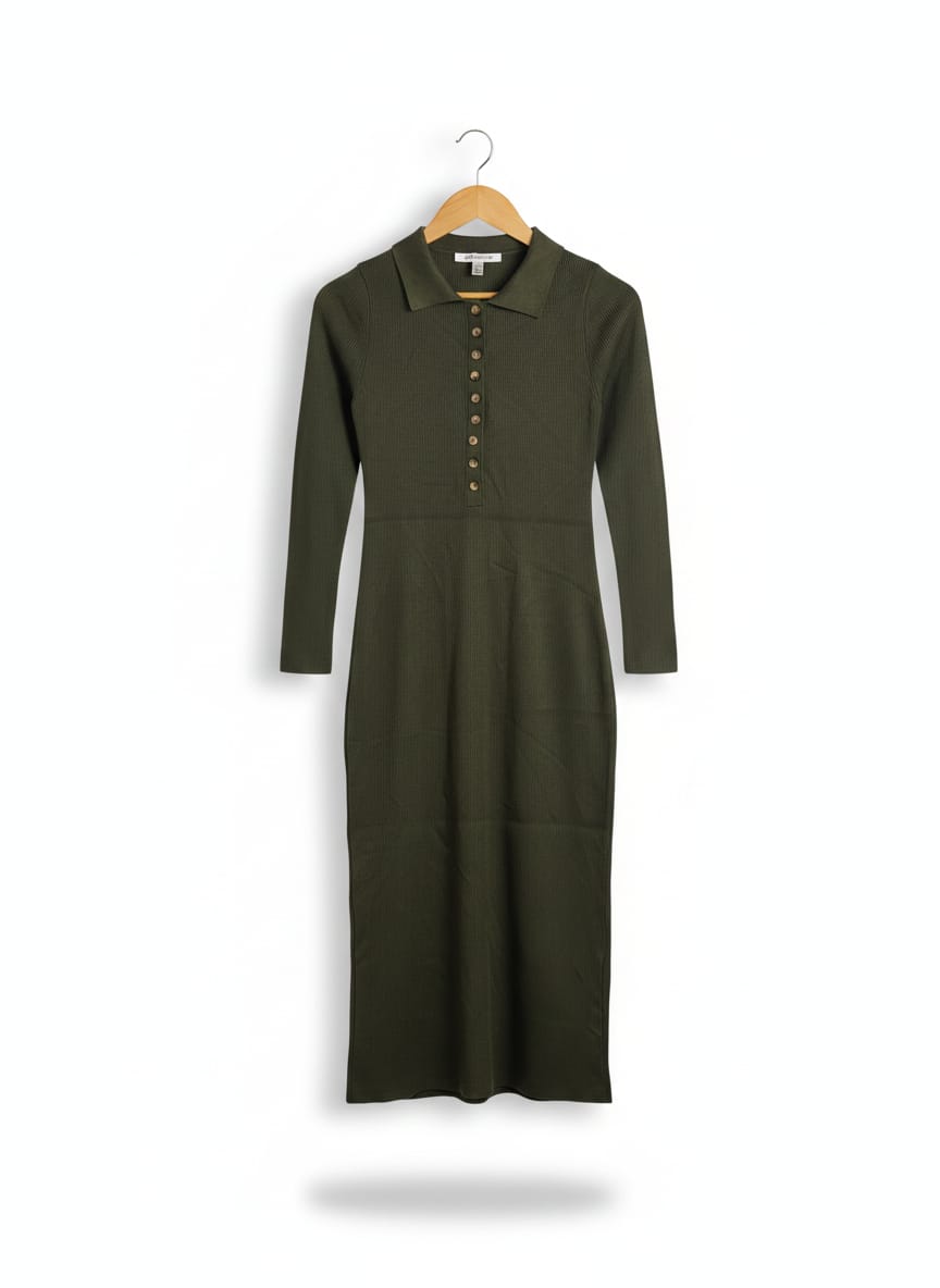 FOREVER NEW |M| BUST | Olive Green Polo Midi Dress
