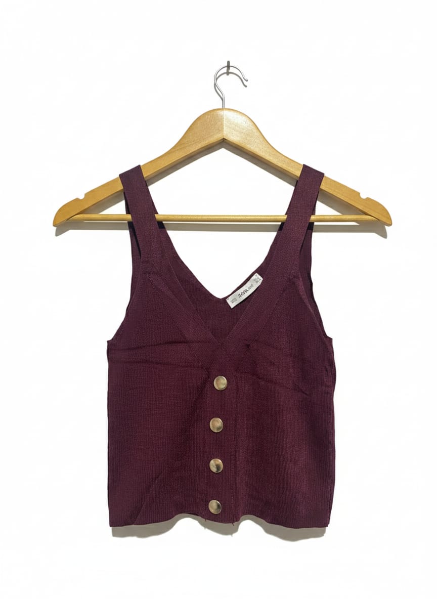 ZARA |S| BUST 12| Burgundy Knit Buttoned Top