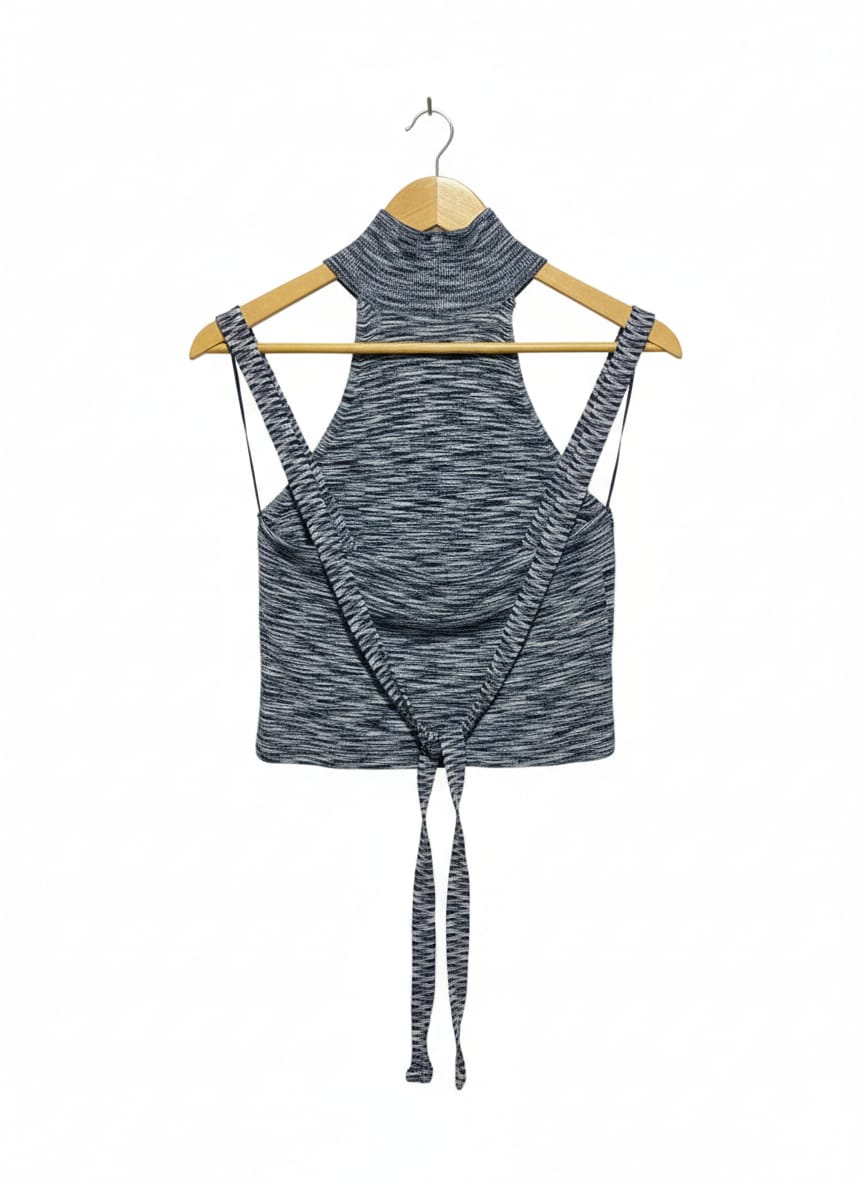 Grey Tie-Back Halter Crop Top |M| BUST 14|