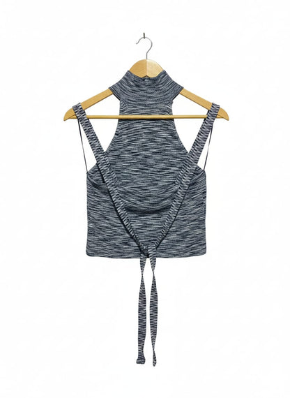 Grey Tie-Back Halter Crop Top |M| BUST 14|