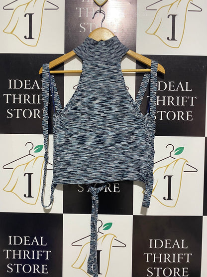 Grey Tie-Back Halter Crop Top |M| BUST 14|