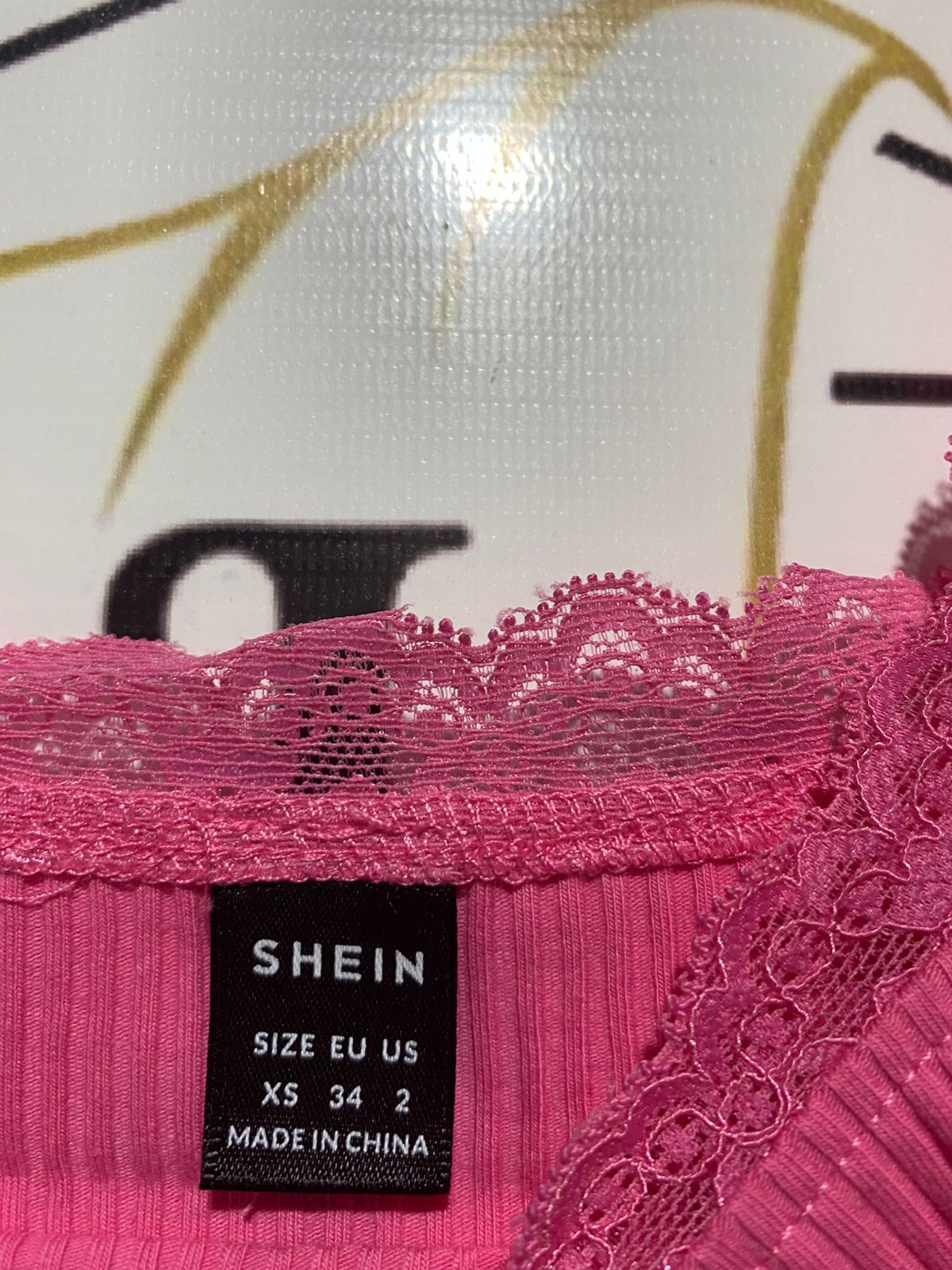 SHEIN |XS| BUST 13|B10| Hot Pink Lace-Trimmed Crop Top