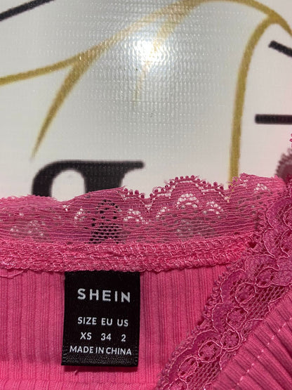 SHEIN |XS| BUST 13|B10| Hot Pink Lace-Trimmed Crop Top