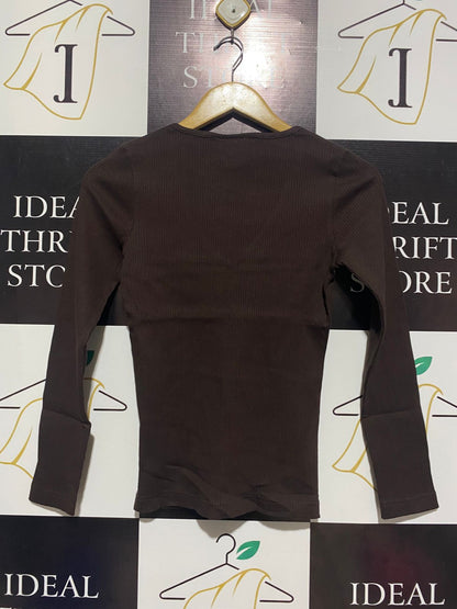 CROSS ROADS |M| BUST 14| Brown Ribbed V-Neck Top