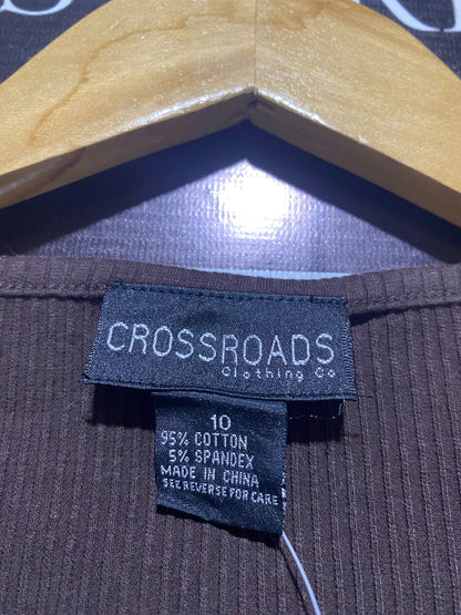 CROSS ROADS |M| BUST 14| Brown Ribbed V-Neck Top