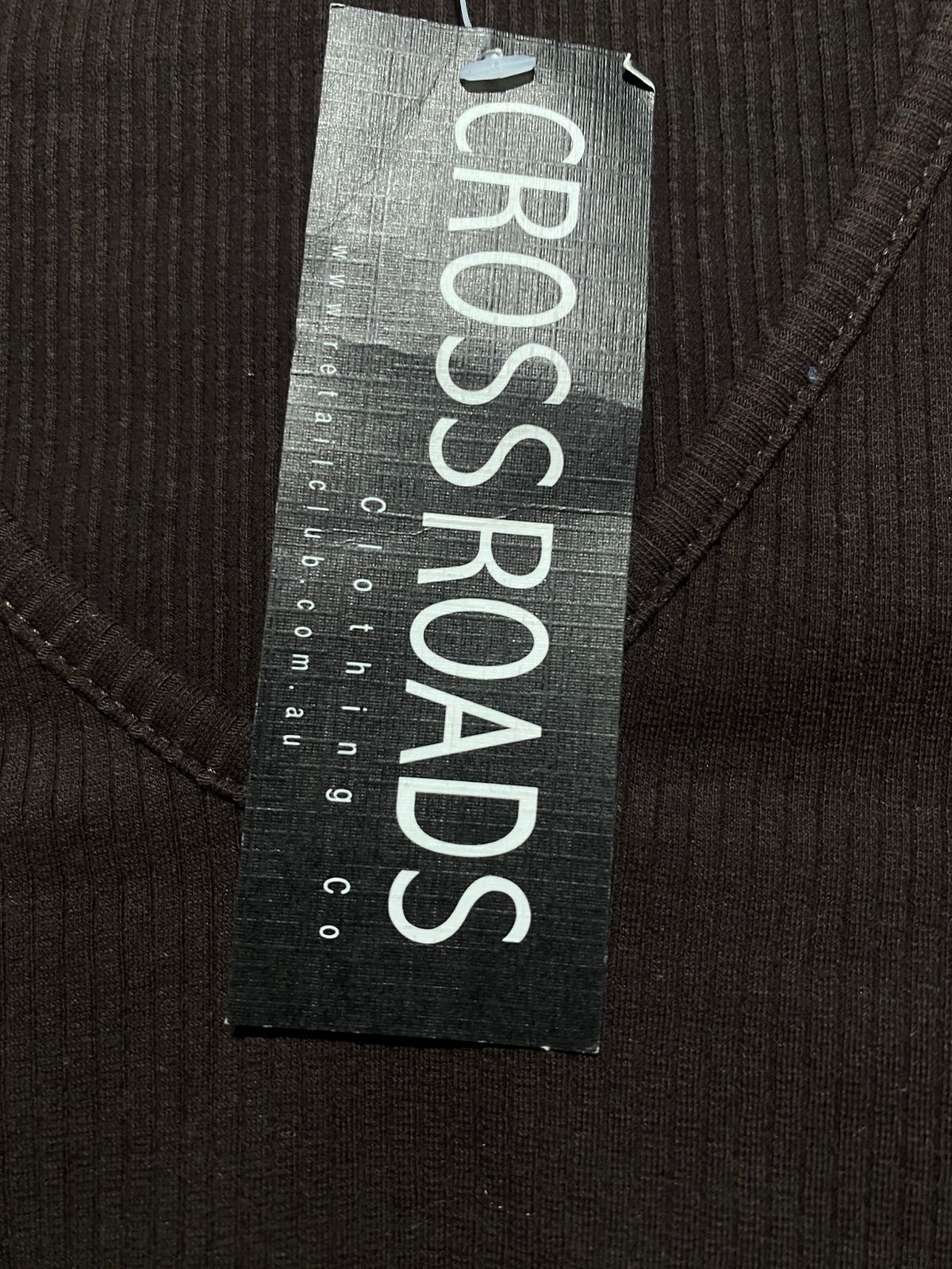 CROSS ROADS |M| BUST 14| Brown Ribbed V-Neck Top