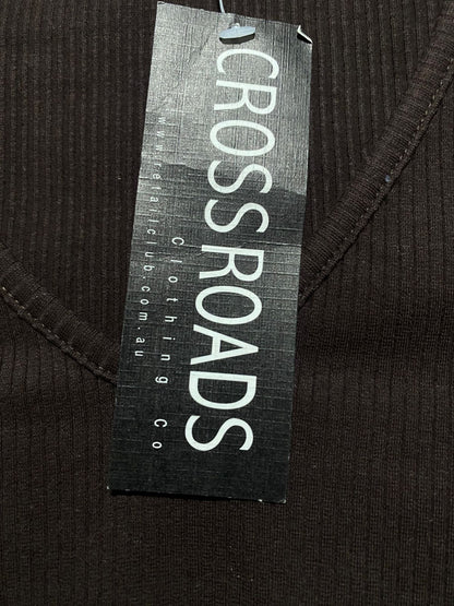 CROSS ROADS |M| BUST 14| Brown Ribbed V-Neck Top
