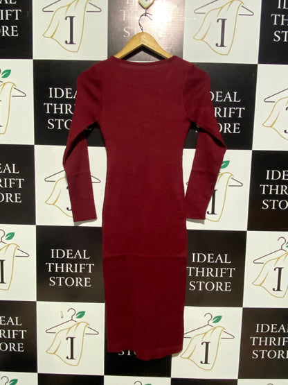 Reformation |M| BUST 12| Burgundy Ribbed Lace-Up Midi Dress
