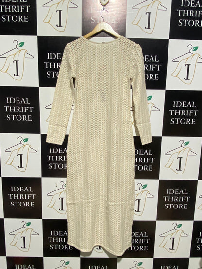 ANKO |M| BUST 16| C5|Cream Open Knit Tie-Front Midi Dress