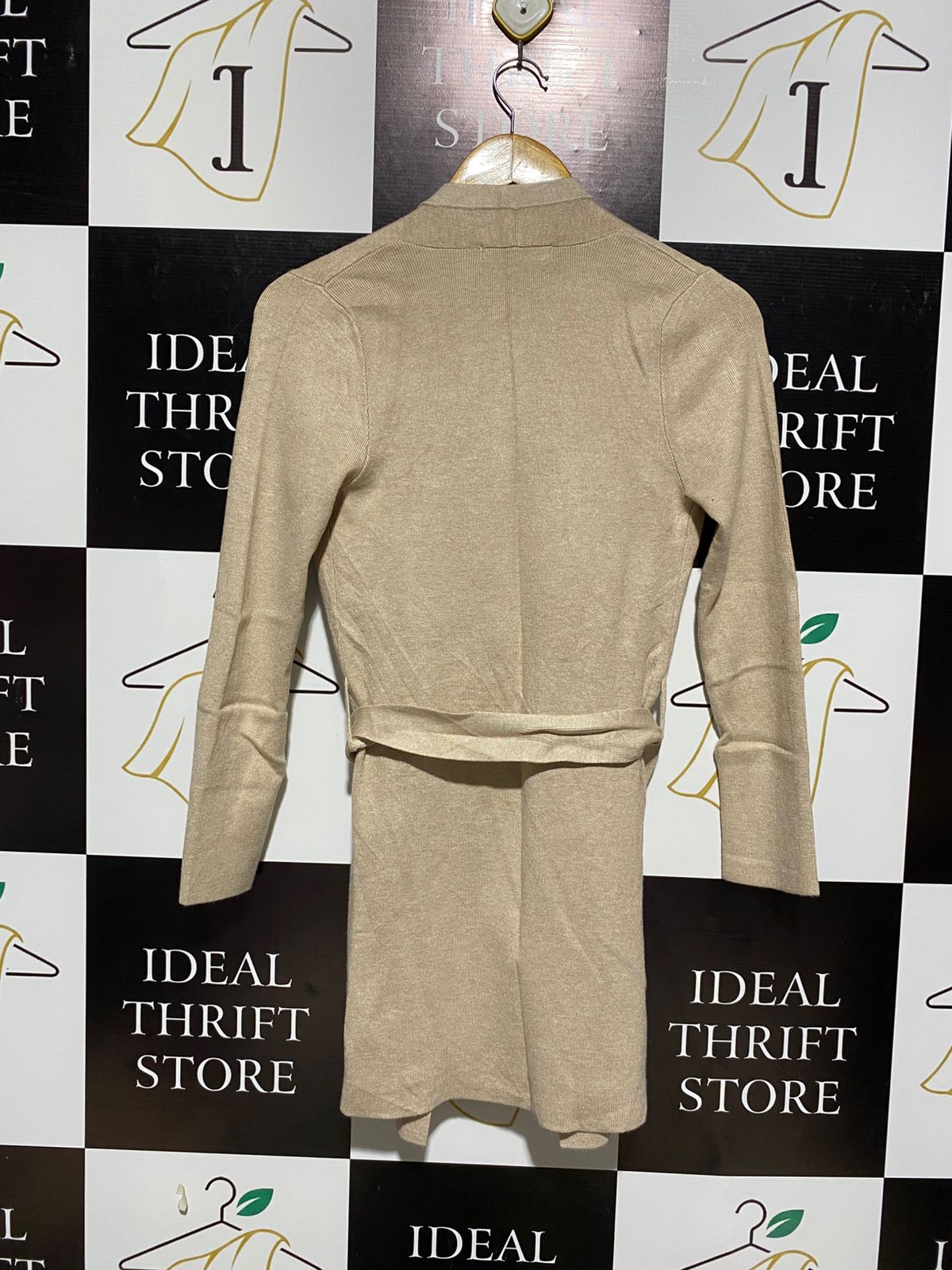 DANNII MINOGUE |S| BUST 13| DRAPED WATERFALL FRONT, TIE-BELT CLOSURE, LONG SLEEVES