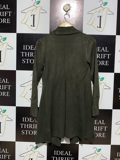 BASQUE |M| BUST 16| DARK OLIVE GREEN OPEN-FRONT DRAPED CARDIGAN