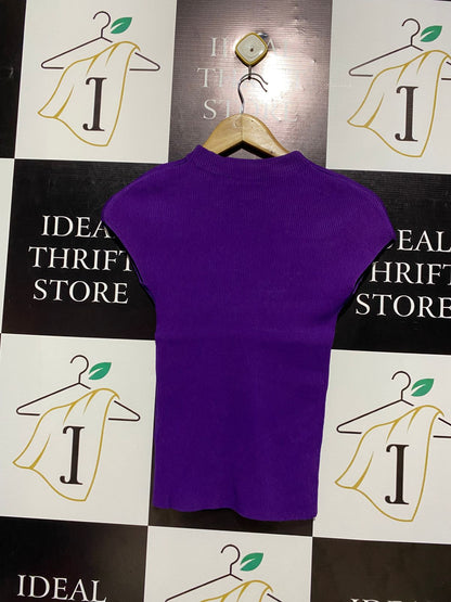 PORTMANS |S| BUST 12| PURPLE RIBBED MOCK NECK CAP SLEEVE TOP