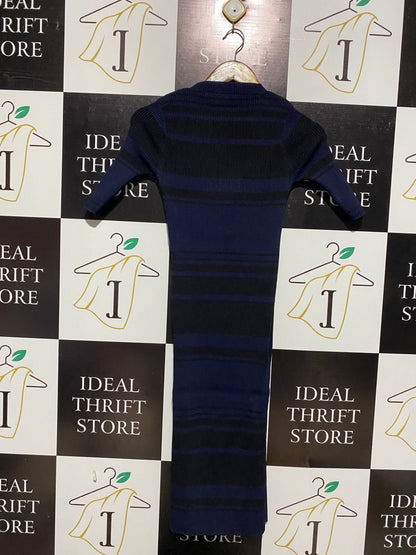 COUNTRY ROAD |XS| BUST 12| RIBBED KNIT, BODYCON FIT, SHORT SLEEVES, MIDI LENGTH, ROUND NECKLINE