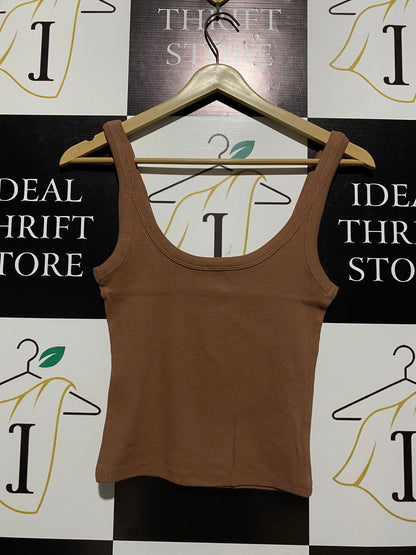 DOTTI |XS| BUST 12| RIBBED KNIT, SCOOP NECK, SLEEVELESS TANK, CROPPED LENGTH