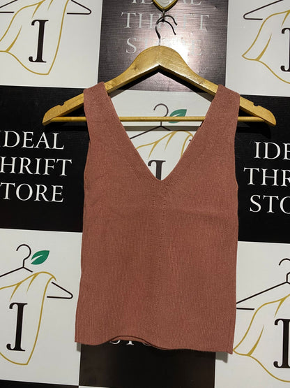 FOREVER NEW |XS| BUST 11| RUST BROWN RIBBED V-NECK SWEATER TANK TOP