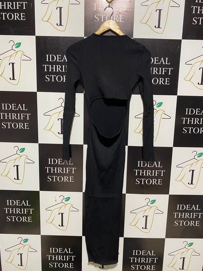 BEC BRIDGE |S| BUST 13| BLACK RIBBED LONG-SLEEVE MIDI DRESS