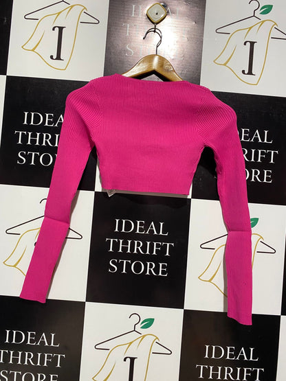 PRETTYLITTLE THING |XS| BUST 12| C1|  Hot Pink Chunky Rib Knit Chain Bodysuit