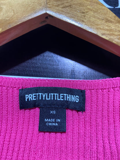 PRETTYLITTLE THING |XS| BUST 12| C1|  Hot Pink Chunky Rib Knit Chain Bodysuit