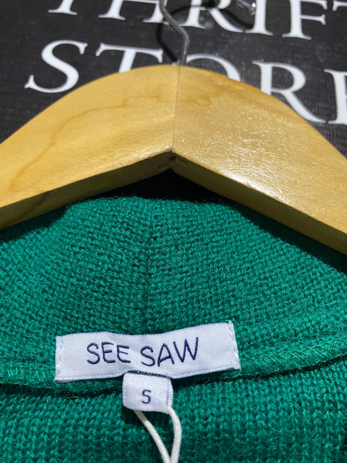 SEE SAW |S| BUST 20| Women's Green Button-Up Jacket With a Ruffled Peplum Hem