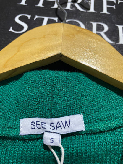 SEE SAW |S| BUST 20| Women's Green Button-Up Jacket With a Ruffled Peplum Hem
