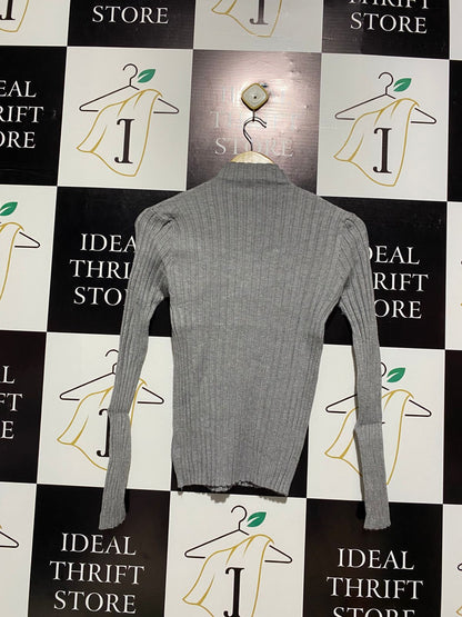 VALLEY GIRL |L| BUST 14| GREY RIBBED MOCK NECK SWEATER TOP