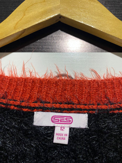 S E S |M| BUST 18| RED AND BLACK STRIPED FLUFFY SWEATER