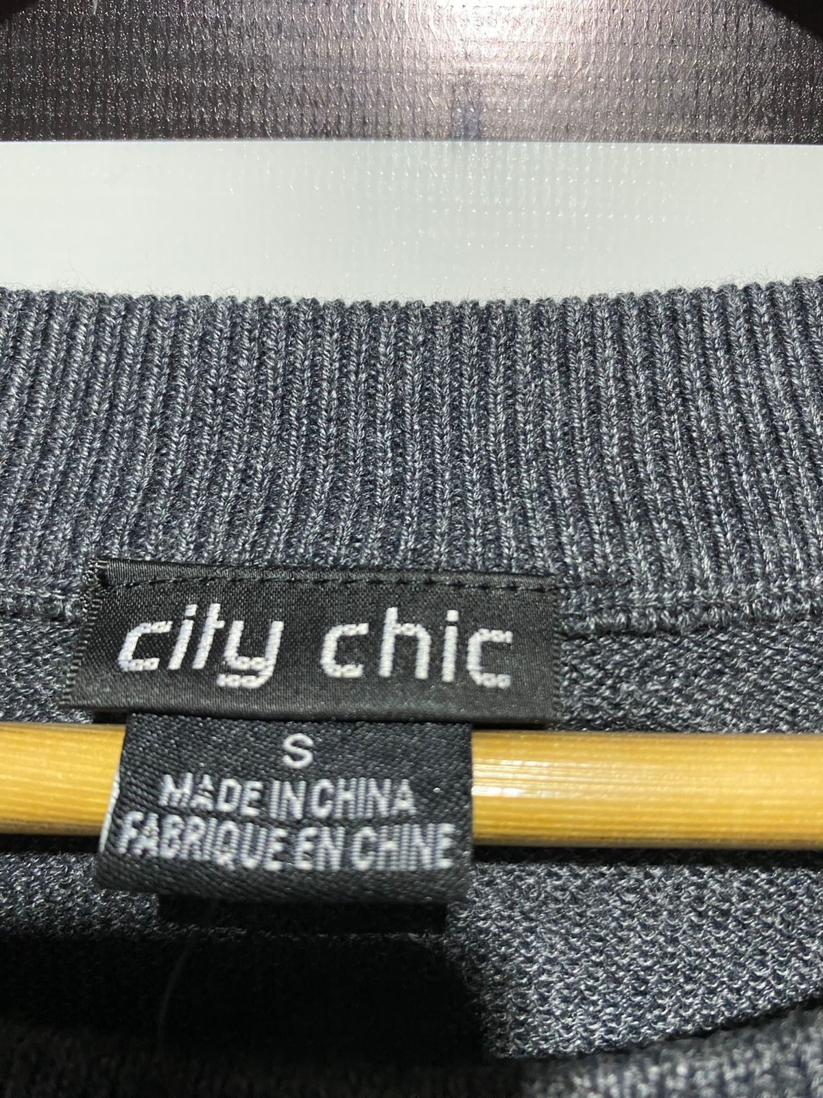 CITY CHIC |S| BUST 21| SEQUIN FOX CHARCOAL GREY KNIT SWEATER