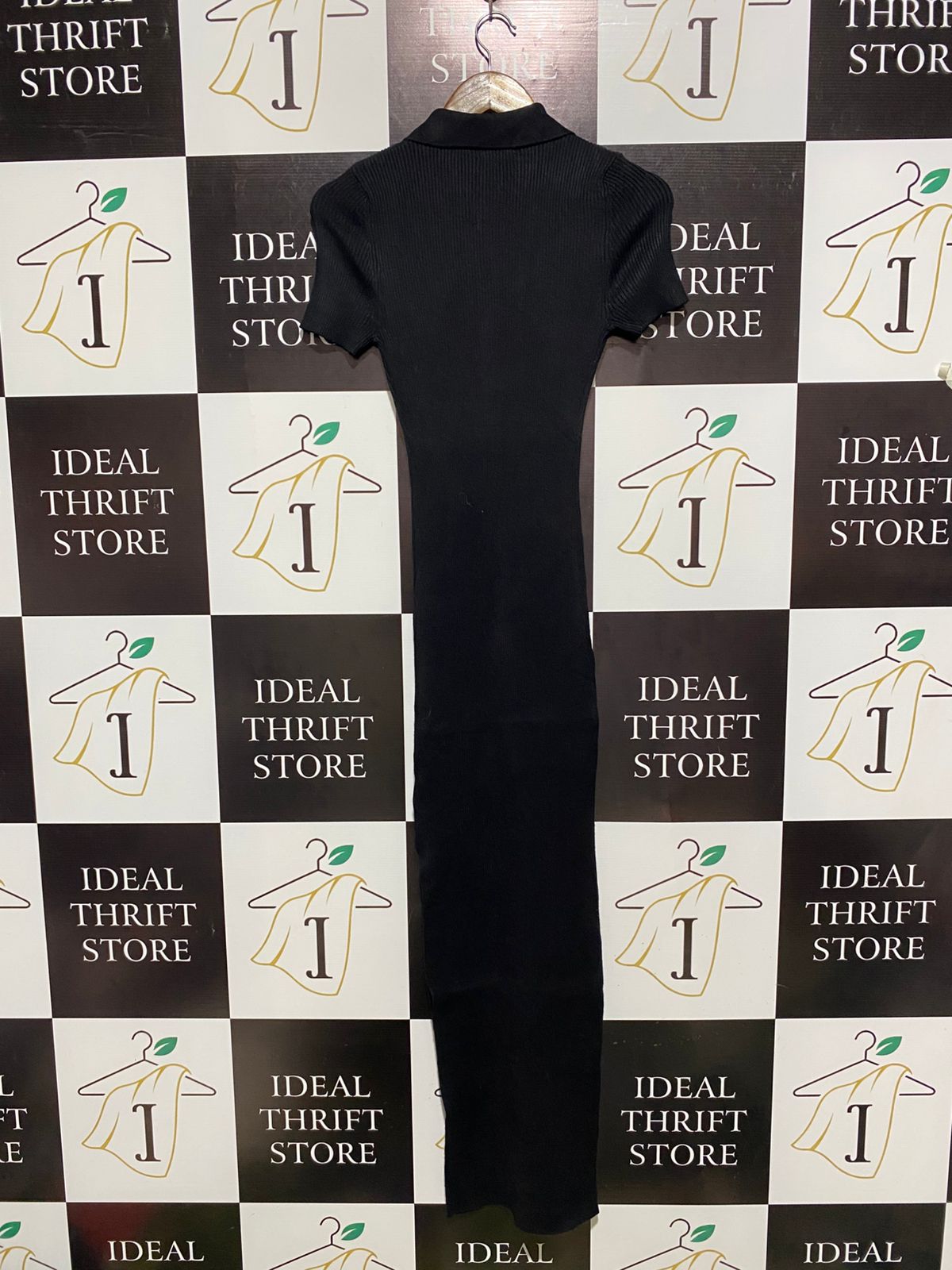 GLASSON |S| BUST 11| CLASSIC BLACK RIBBED KNIT POLO MAXI DRESS