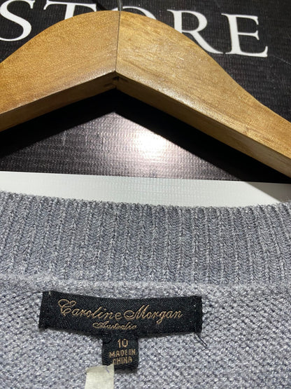CAROLINE MORGAN |L| BUST 21| LIGHT GREY V-NECK RAGLAN SWEATER