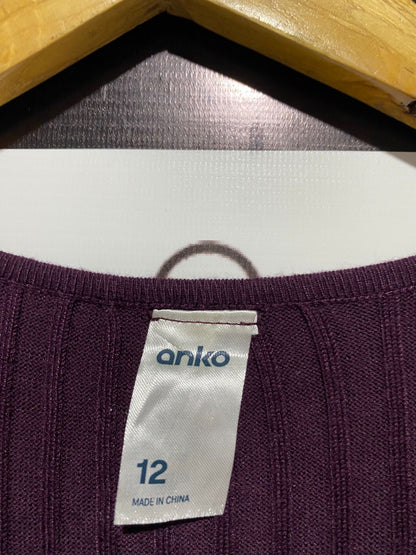 ANKO |M| BUST 15| DEEP PLUM V-NECK RIBBED KNIT MAXI DRESS