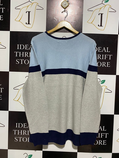 KATIES |XL| BUST 22| KOWTOW COLOR-BLOCK LIGHT BLUE AND GREY KNIT SWEATER