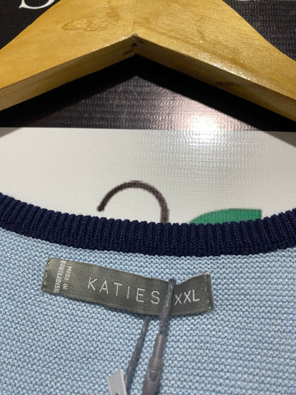 KATIES |XL| BUST 22| KOWTOW COLOR-BLOCK LIGHT BLUE AND GREY KNIT SWEATER