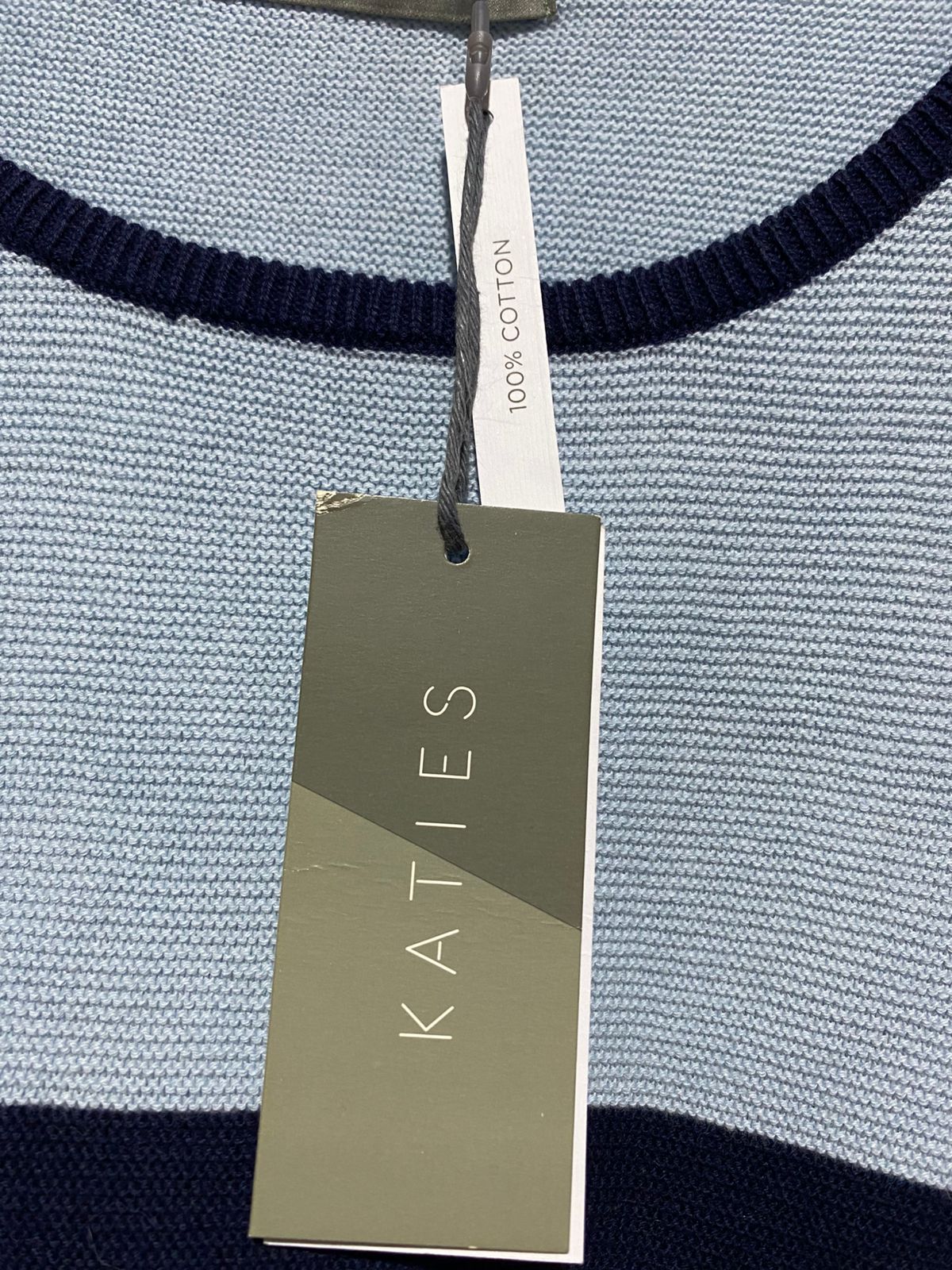 KATIES |XL| BUST 22| KOWTOW COLOR-BLOCK LIGHT BLUE AND GREY KNIT SWEATER