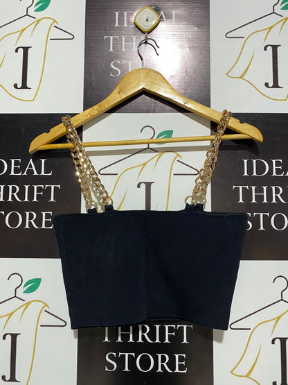 SHEIKE |L| BUST 14| CHIC BLACK CROPPED CAMI WITH GOLD CHAIN STRAPS