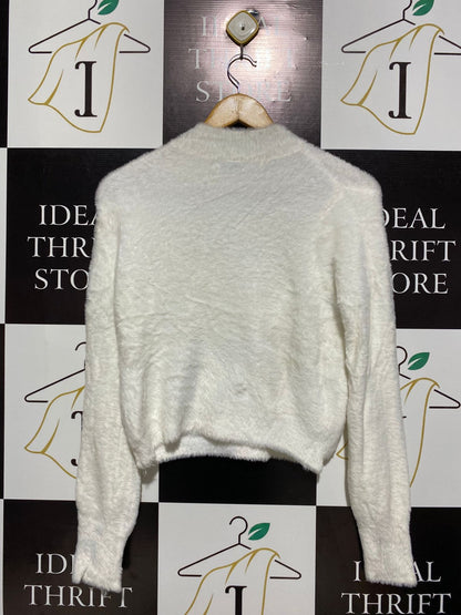 VALLEY GIRL |L| BUST 18| CREAMY WHITE FUZZY MOCK NECK CROPPED SWEATER